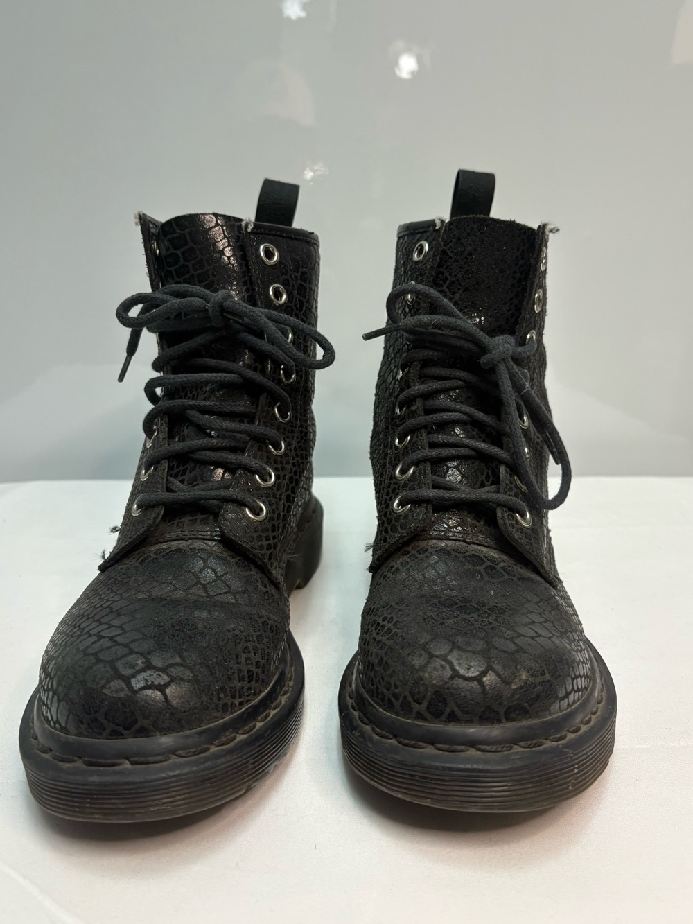 Dr Martens 1460 Snakeskin Effect Boots in Black Leather Embossed Reptile Texture
